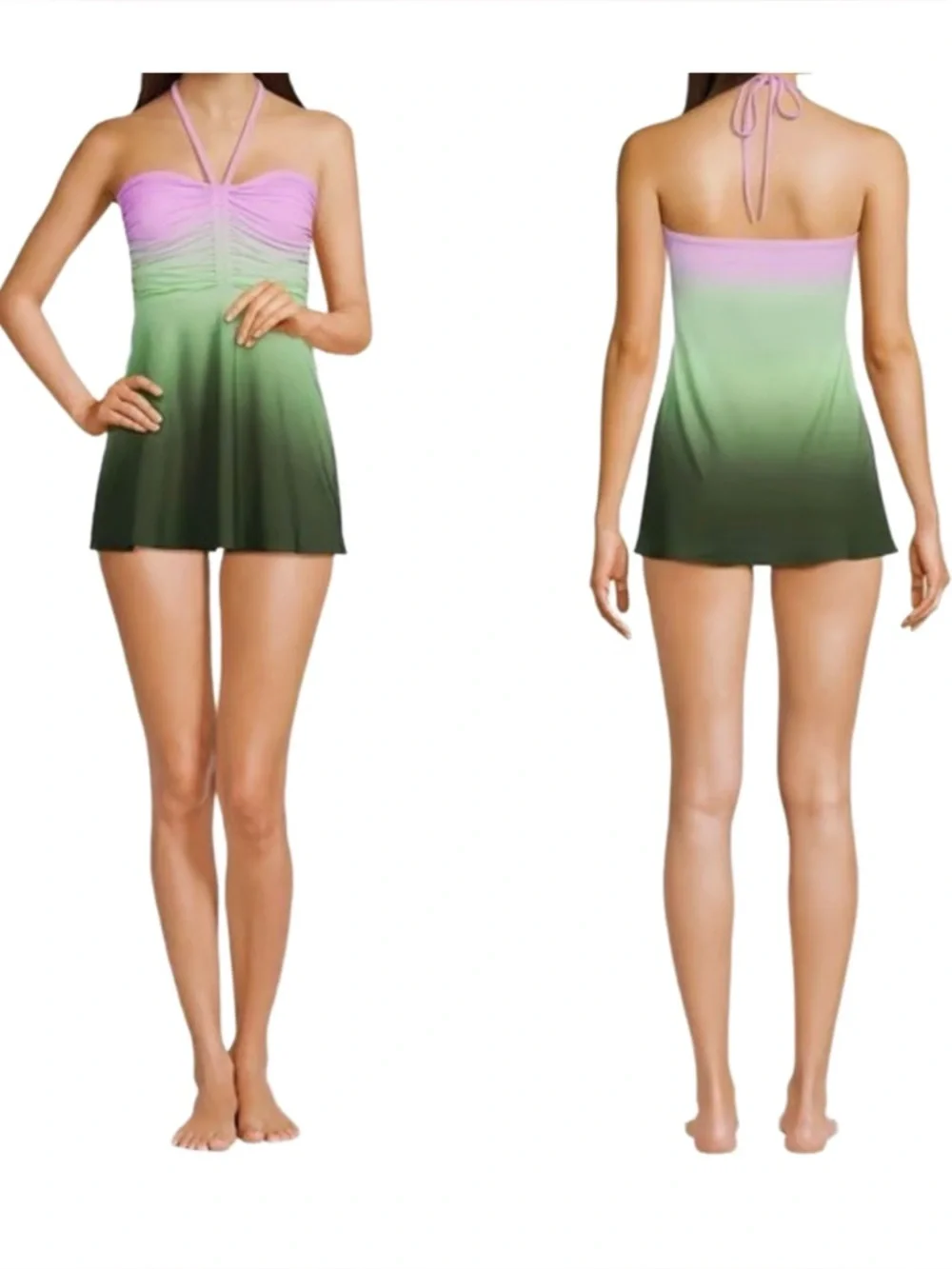 Lands’ End Ruched Sweetheart Halter Swim Dress NWOT
